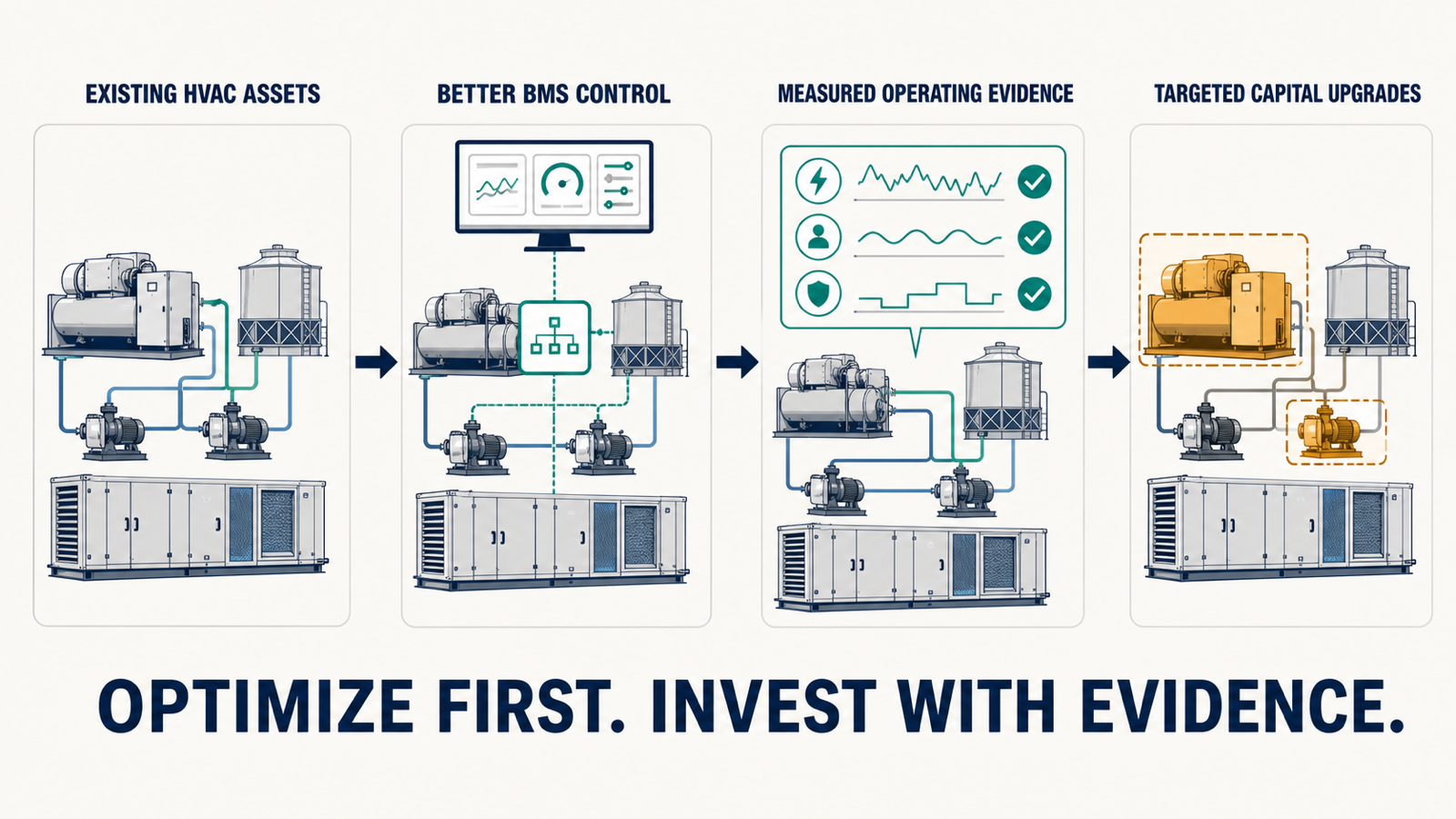 Existing HVAC equipment moving through better BMS control and operating evidence toward a focused capital upgrade decision
