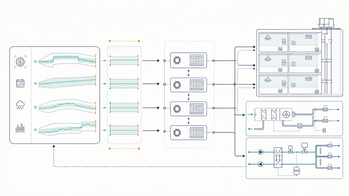 Bounded supervisory setpoint targets flowing through existing BMS control paths